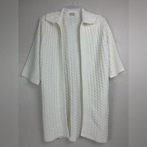 Vtg Cuddle Knit Cream Long Basket Weave Open Cardigan 3/4 Sleeves Women's M/L